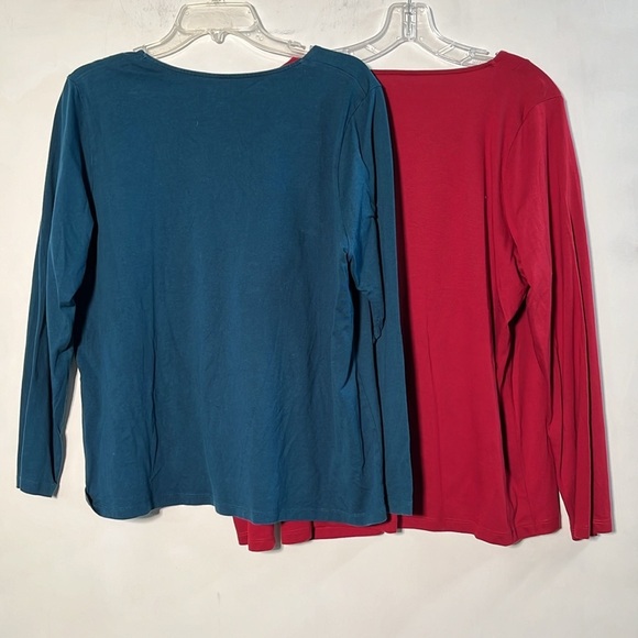 TALBOTS Set of 2 Teal/Wine Detailed Scoop Neck Office/Casual Weekend Tops SZ 2X - Picture 2 of 16